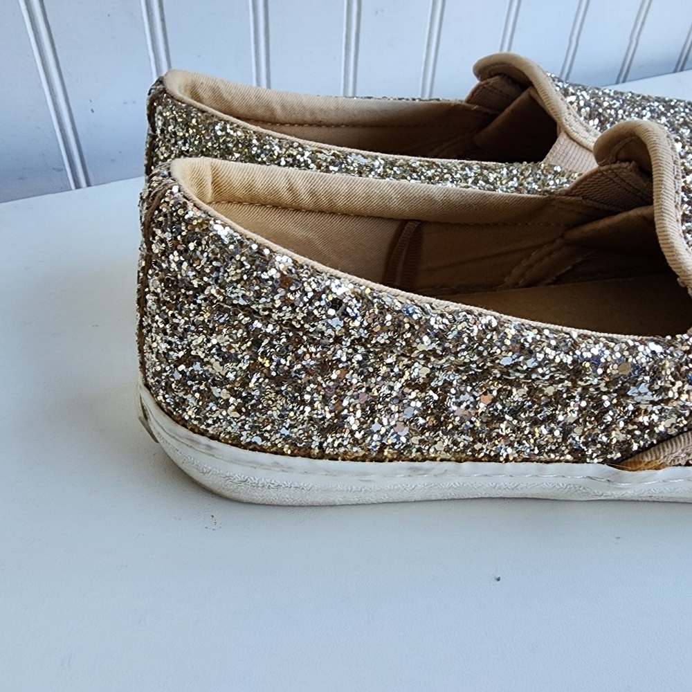 OLD NAVY Taupe Glitter Elastic Sneaker Slip On Womens Gold Size 8 - Picture 3 of 10
